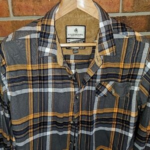 Legendary Whitetails Buck Camp L Men's Taupe/Gray, Orange  Button Flannel Shirt